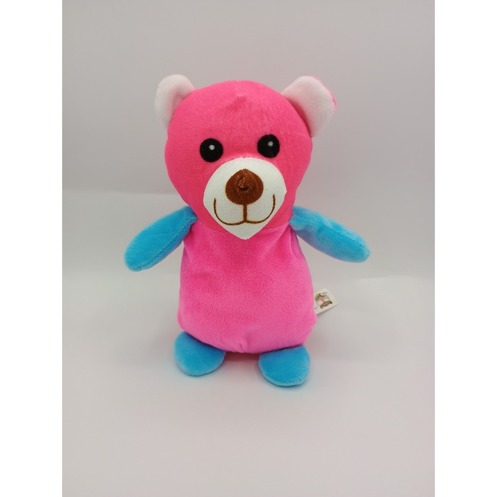 8" LIVOTI Hot Pink Plush Bear BLUE Arms Feet White Ears BROWN Nose BEANBAG 8